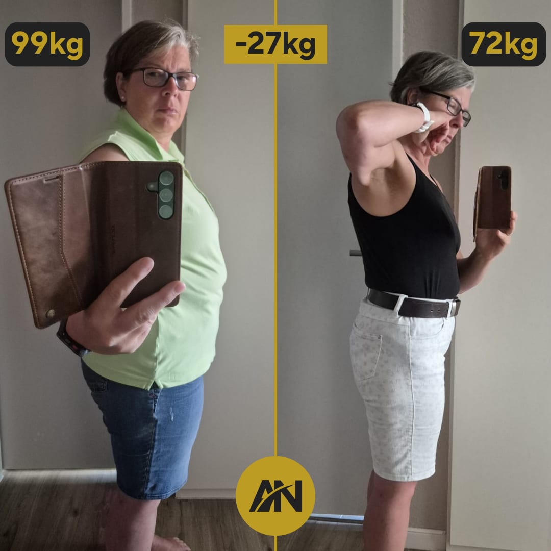 Conny in der Seitenansicht, vorher 99 kg, nachher 72 kg